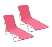 Sinkzol Lot de 2 chaises longues pliantes en acier et tissu rose avec dossier réglable et appui-tête pour jardin, terrasse, balcon, piscine et camping en plein air