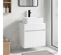 Sinkzol Meuble de lavabo mural blanc brillant en bois 49 x 41 x 63 cm avec grand tiroir et beaucoup d'espace de rangement pour salle de bain, WC d'invités, meuble de salle de bain moderne