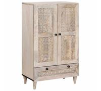 Sinkzol Meuble haut blanc en bois de manguier massif 60 x 33,5 x 100 cm avec tiroir et 3 compartiments de rangement, armoire de rangement moderne pour salon, bureau, couloir, cave