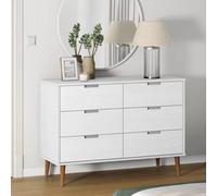 Sinkzol MOLDE Armoire à tiroirs blanche 113 x 40 x 80 cm en pin massif avec vernis UV pour salon, chambre à coucher, couloir et bureau, espace de rangement, commode, buffet, buffet