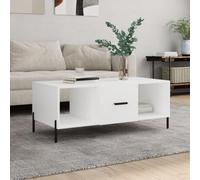 Sinkzol Table basse blanche 102 x 50 x 40 cm en bois avec espace de rangement et pieds en fer stables pour salon, table d'appoint, table de canapé, table de rangement, table décorative, console, salon