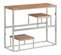Sinkzol Table console argentée en acier inoxydable et bois massif d'acacia 90 x 30 x 70 cm Table d'appoint stable pour salon, couloir, couloir, table de rangement avec surface facile d'entretien et