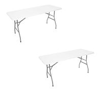 sinlikon Lot de 2 Table Camping Pliante Exterieur,Table a Manger 180CM Rectangulaire Pliante pour 6/8 Personnes (Blanc-Lot2)