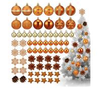 Sinmoe 70 Pièces Décorations de Sapin de Noël Ensemble de Boules de Noël Emballage Incassable Flocons de Neige Pailletés Fleurs de Poinsettia Étoile (70 Pièces, Cuivre et Or)