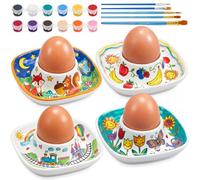 Sinmoe Coquetier Oeuf en Ceramique Peindre Votre Propr Coquetier avec Kit de Peinture et Boîte de Cadeau Support pour Œuf à la Coque pour DIY Cadeau Pâques Anniversaire(Lot de 4,Peinture - Carré)