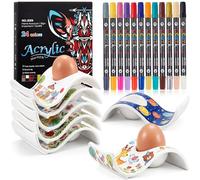 Sinmoe Coquetier Oeuf en Ceramique Peindre Votre Propr Coquetier avec Kit de Peinture et Boîte de Cadeau Support pour Œuf à la Coque pour DIY Cadeau Pâques Anniversaire(Lot de 6,Marqueur-Ondulé)