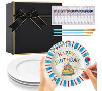 Sinmoe Kit de Peinture d'Assiettes en Céramique Comprend 4 Assiettes en Porcelaine 3 Pinceaux 12 Peintures Acryliques 1 Coffret Cadeau 1 Palette à Peindre DIY(7 Pouces,Luxe Moderne,4 Pièces)