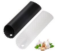 Sinnsally Éplucheur d'ail, rouleau de retrait de la peau, facile à éplucher rapidement les gousses d'ail avec tube en silicone Outil de cuisine (noir, transparent)