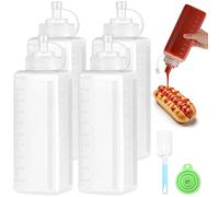 Sinofort 4 Pièces 1000ml Bouteille Sauce, Plastique Pipette Cuisine, Réutilisable Translucient Squeeze Bottle avec 1 Brosse De Nettoyage et 1 Entonnoirs, Pour Ketchup, Sauce Piment, Salade, Peindre