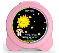 Sinoviwe Réveil pour Enfants Soleil et Lune Affichage LED avec Jour et Date OK pour réveil avec veilleuse pour Enfants, Cadeau d'apprentissage du Sommeil pour garçons et Filles (Rose)