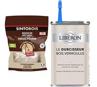 SINTO - Enduit poudre rebouche gros trous - Format 1kg - Idéal pour reboucher les trous sur du bois & LIBERON Durcisseur pour bois vermoulus ou fragilisé, Incolore, 250mL