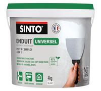 SINTO Enduit universel pâte blanc 4kg | Rebouche égalise et lisse en 1 seule passe jusqu'à 5mm, colle les bandes à joints, plâtre béton brique, prêt à l'emploi