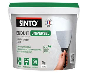 SINTO Enduit universel pâte blanc 4kg | Rebouche égalise et lisse en 1 seule passe jusqu'à 5mm, colle les bandes à joints, plâtre béton brique, prêt à l'emploi