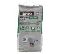 SINTO Enduit universel poudre blanc 5kg | Rebouche égalise et lisse en 1 seule passe jusqu'à 5mm, colle les bandes à joints, plâtre béton brique et bois