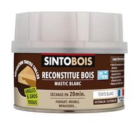 SINTO Mastic reconstitue angles et gros trous blanc 500ml | Bi-composant séchage en 20 min, parquets meubles menuiseries, bonne adhérence et résistance sur bois, intérieur et extérieur
