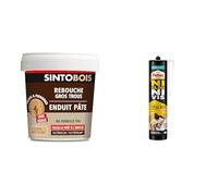 Sinto Rebouche Bois pour Gros Trous et Fissures Bois Clair - 1kg - Facile et Prêt à l’Emploi & Pattex Ni Clou Ni Vis Fix Idéal Bois (cartouche de 380 g) - Colle de fixation à maintien immédiat