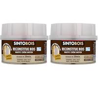 SINTO Reconstitue bois charges lourdes, 550g/30g, Chêne moyen, Bi-composant, Volet porte charnière, Sec 20 min, Résiste poids chocs, Ponçable vissable, Intérieur extérieur (Lot de 2)