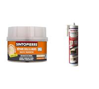 SINTO Répare Sols et Murs Travertin - 280gr - Reconstitue, Rebouche et Colle - Tous Types de Pierres - Sèche Rapidement & fischer - Ciment Express Ton Pierre 310ML - 1 cartouche