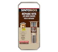 SINTO Répare vite pâte à réparer bois epoxy, 35g, Bois clair, Répare bouche et colle, Bois cassés fendus, Prise rapide 3-4 min, Ponçable percable, Intérieur extérieur, Toutes finitions