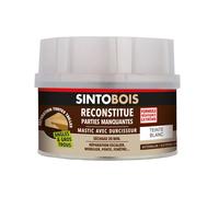 SINTO - Pâte à Bois - Angles et Gros Trous - Reconstitue les Parties Manquantes - Intérieur Extérieur - Haute Résistance & Adhérence - Sec en 20min - Blanc - Technique Professionnelle - 190g