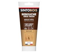 SINTOBOIS - Rebouche Gros Trous - Prêt à Emploi - Sec en 15h à 24h - Se Ponce & se Peint - Intérieur Exterieur- S'utilise Comme un Enduit -Ne Fissure Pas - Bois Clair- Technique Professionnelle- 330 g
