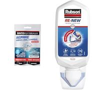 SINTORépareFaïence,Émail,Céramique Blanc-15gde résine+15gde durcisseur & Rubson RE-NEW Blanc (1 x 80ml), mastic sanitaire blanc à base de silicone, s'applique sur le joint