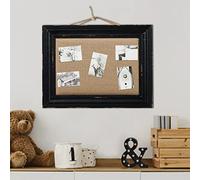 Sintosin Joli Tableau Liege Mural avec Cadre en Bois Noir 40 x 30 cm, Panneau Liege Mural Rustique pour Bureau, Tableau d'affichage, Petit Vision Board, Décoration en lin