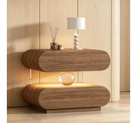SIONDSTS Table de chevet en bois massif avec capteur de lumière, table de chevet minimaliste créative avec 2 tiroirs, table de chevet simple de luxe, table d'appoint fine avec installation gratuite