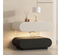 SIONDSTS Table de Chevet en Bois Massif avec lumière à capteur, Table de Chevet Minimaliste créative avec 2 tiroirs, Table de Chevet de Luxe Simple, Table d'appoint à Installation Gratuite,Noir,50cm