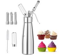 Siphon à Crème Chantilly Professionnel 500ml, 3 Douilles en Acier Inoxydable et Brosse de Nettoyage, Cartouche Réutilisable pour Desserts Gâteaux Mousses