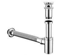 Siphon avec clapet anti-retour, kit de vidange, lavabo, chromé