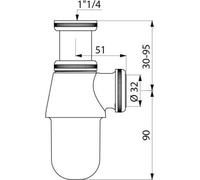 Siphon bouteille Delabie G1 1/4 Abl. hori. D32 mm Laiton chromé