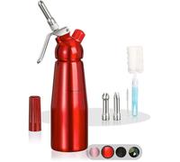 Siphon Chantilly Siphon en INOX avec 3 Douilles + 2 Brosses Nettoyantes Siphon à Chantilly Professionnel Machine à Chantilly-Rouge