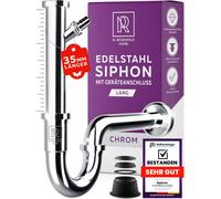 Siphon de lavabo avec raccordement pour appareils 1 1/4" – 35mm, en acier inoxydable. Siphon pour machine à laver : montage facile, réglable en hauteur, avec rosace murale et joint en caoutchouc