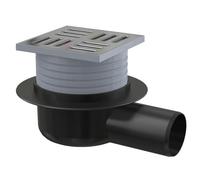Siphon de sol avec grille inox 105 x 105 mm - sortie horizontale