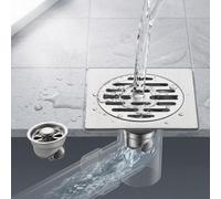 Siphon de Sol, Bonde de Douche, Inox, Grille Anti Odeur, Carré Brossé | Caniveau Écoulement Rapide pour Salle de Bain, Attrape Cheveux, Clapet Automatique(10x10 cm)