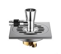 Siphon de sol en acier inoxydable avec noyau en cuivre, grille carrée grise pour salle de bain douche, piège à eau à fermeture automatique, attrape-cheveux et couvercle de plomberie, 10 x 10 cm (6)