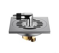 Siphon de sol en acier inoxydable avec noyau en cuivre, grille carrée grise pour salle de bain douche, piège à eau à fermeture automatique, attrape-cheveux et couvercle de plomberie, 10 x 10 cm (5)