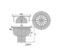 Siphon de sol grille inox sortie verticale 100x100mm D90mm - - 00 460200 000 00