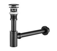 Siphon design lavabo avec bonde avec trop-plein, siphon universel tube d'évacuation et bonde pop-up, en laiton, siphon pop-up, bonde d'écoulement pour lavabo de salle de bain, noir (C)