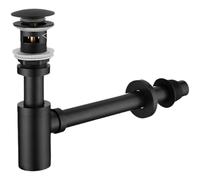 Siphon d'évacuation P trap noir mat, acier inoxydable 304, avec trop-plein, design rond type bouteille, bonde de lavabo pop up, hauteur réglable pour meuble vasque de salle de bain