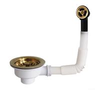Siphon d'évier avec trop-plein sortie de 9,5 cm | Pour un système de drainage rapide, empêche les bouchons, flux de plomberie lisse, joints étanches, finition brossée dorée