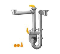 Siphon évier 2 cuves, tubulure vidage gain de place 40 mm, filetage 40x49