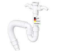 Siphon flexible anti-odeurs pour évier de cuisine/machine à laver/lave-vaisselle - avec sortie flexible/angle de 90°/deux connecteurs (2 GA) - 3,8 cm x Ø 40/50 mm