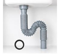 Siphon Flexible pour Lavabo, Tuyau d'Évacuation Extensible Anti Odeurs avec Fil d'Acier Intégré, G1 1/4 x 32 mm, Siphon Lavabo pour Salle de Bain, Cuisine, Baignoire et Douche, Gris