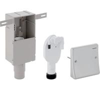 Siphon Geberit UP pour appareils avec caisson UP, 2 raccords, plaque de recouvrement en acier inoxydable, 1 pièce.
