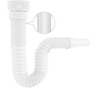 Siphon lavabo flexible - tuyau évacuation blanc G1 1/4 (40.4 mm) vers G1 1/2 (46.3 mm) x 32 mm - fil acier inoxydable