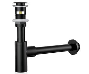 Siphon Noir Rétro avec Bonde Trop-plein, 1 1/4 Laiton Universel Design Siphon Anti-Odeur, Kit de Siphon de Vidange， pour évier de cuisine et salle de bain