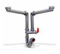 Siphon pour évier de cuisine 2 cuves , tubulure gain de place en plastique 40x49 et prise lave-vaisselle intégrée, FRANKE