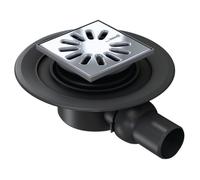 Siphon sortie horizontale DN 50 - Grill carré - Siphon à écoulement horizontal avec grille en inox carré 115 x 115 mm DN 50